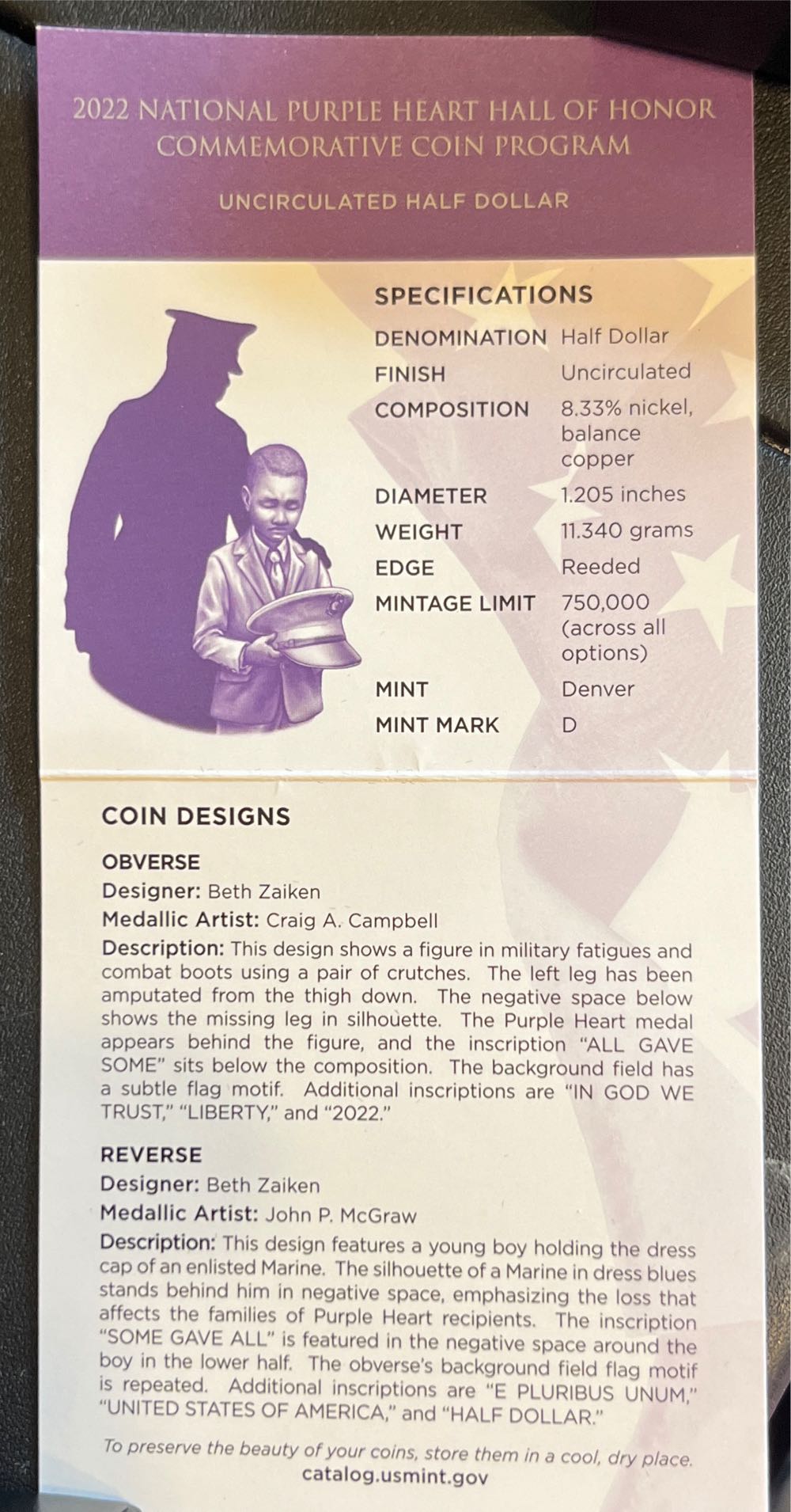 National Purple Heart Hall Of Honor, Commemorative Coin Program: Uncirculated half dollar  coin collectible [Barcode 704786340083] - Main Image 2