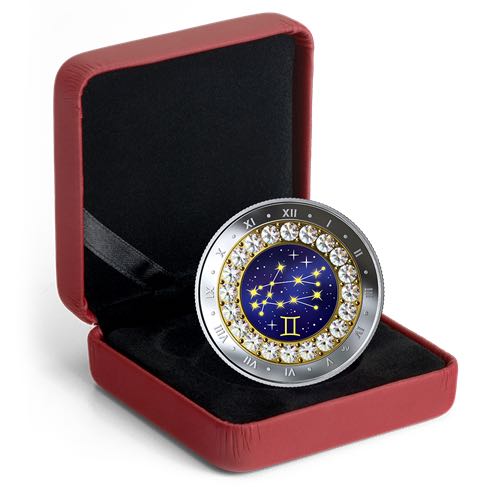 Signes du zodiaque : Gémeaux - Pièce en argent pur rehaussé de cristaux Swarovski  coin collectible - Main Image 3