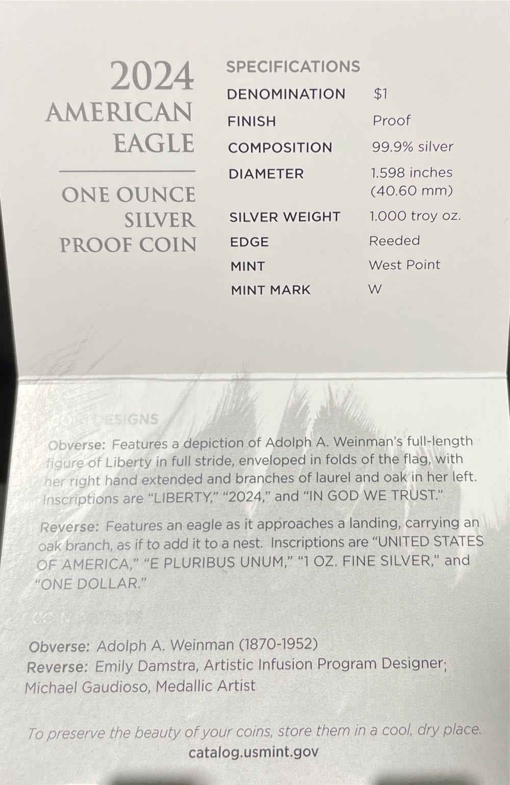 American Eagle One Ounce Silver Proof Coin (W)  coin collectible - Main Image 4