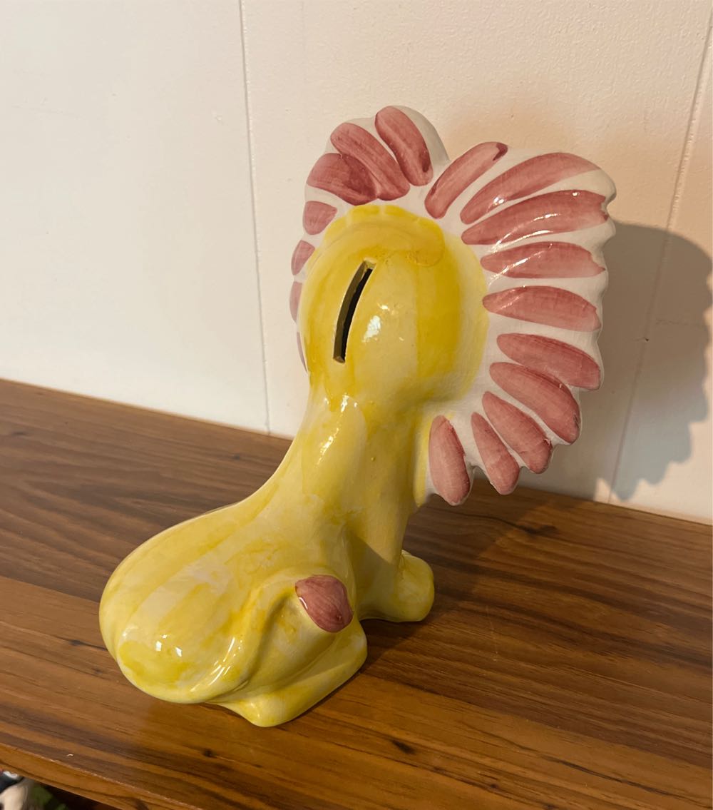 Mid Century Vintage Lion Ceramic Bank Art pottery Hand Painted Single Tear  coin collectible - Main Image 2