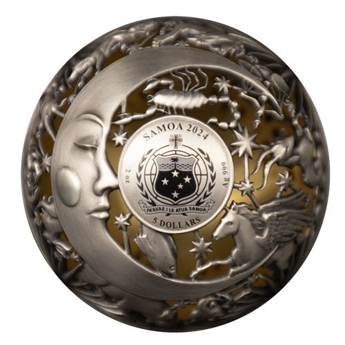2024 $5 Fine Silver Coin - Filigree Spherical Sun And Moon  coin collectible [Barcode 623932117754] - Main Image 2