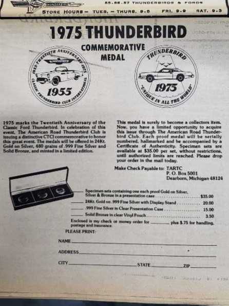 20th Anniversary Ford Thunderbird   coin collectible - Main Image 2