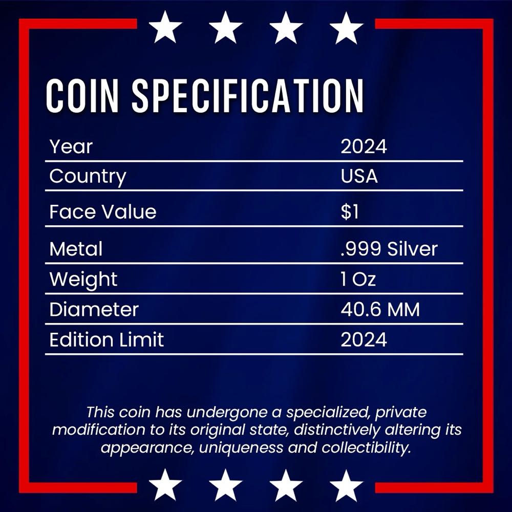 Trump 2024 - “Make America Great Again” - One Dollar - 1 Oz Silver Eagle  coin collectible - Main Image 4