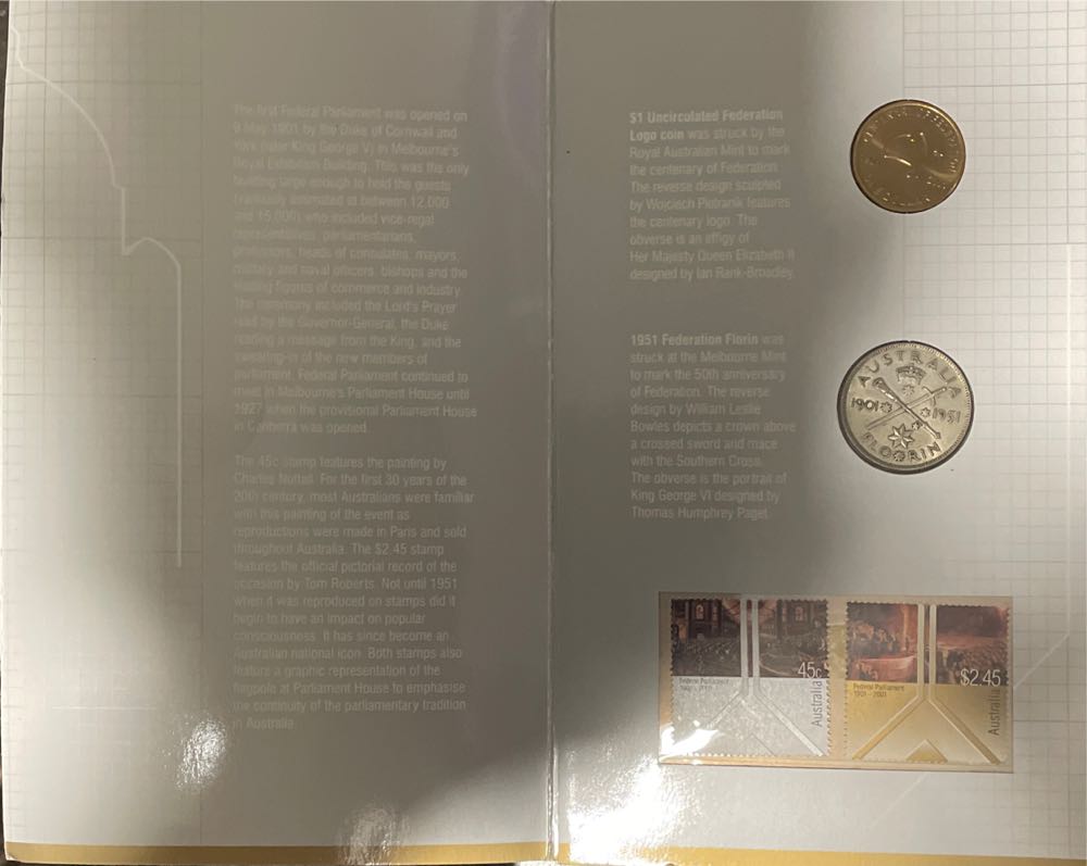 Australia: 2001 Federal Parliament Stamps And Coins In Folder  coin collectible [Barcode 9312650156114] - Main Image 3