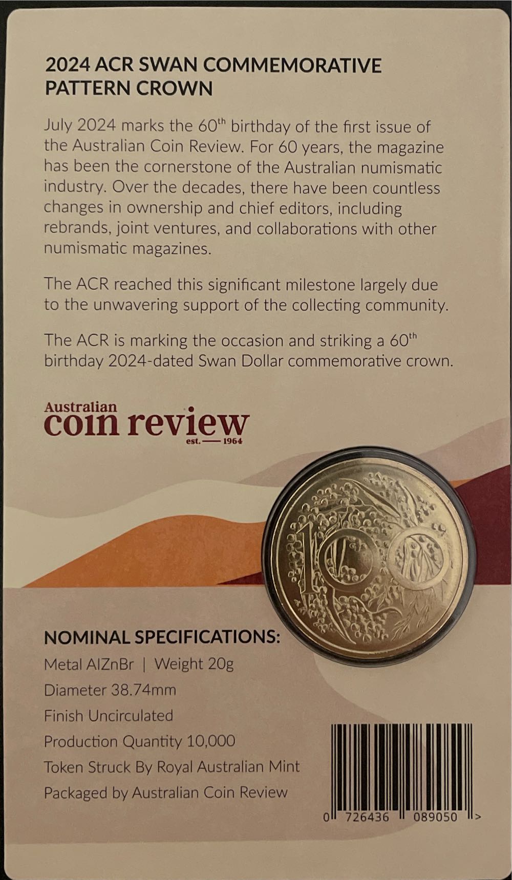 2024 ACR Swan Commemorative Pattern Crown  coin collectible [Barcode 726436089050] - Main Image 2