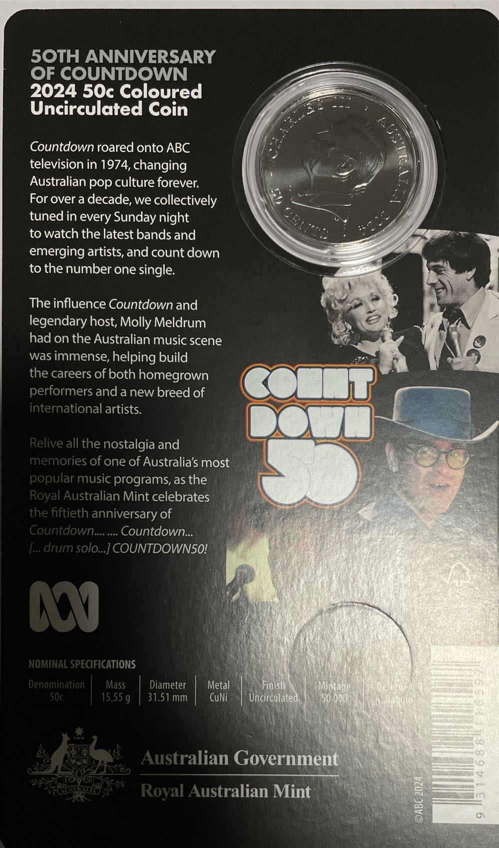 Countdown 50th Anniversary 50c Coloured Coin Free Registered Shipping!  coin collectible [Barcode 9314688116597] - Main Image 3