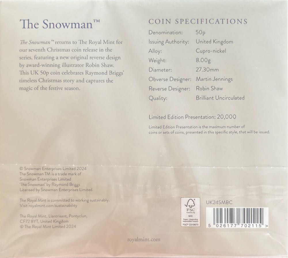 The Snowman Brilliant Uncirculated  coin collectible [Barcode 5026177702115] - Main Image 2