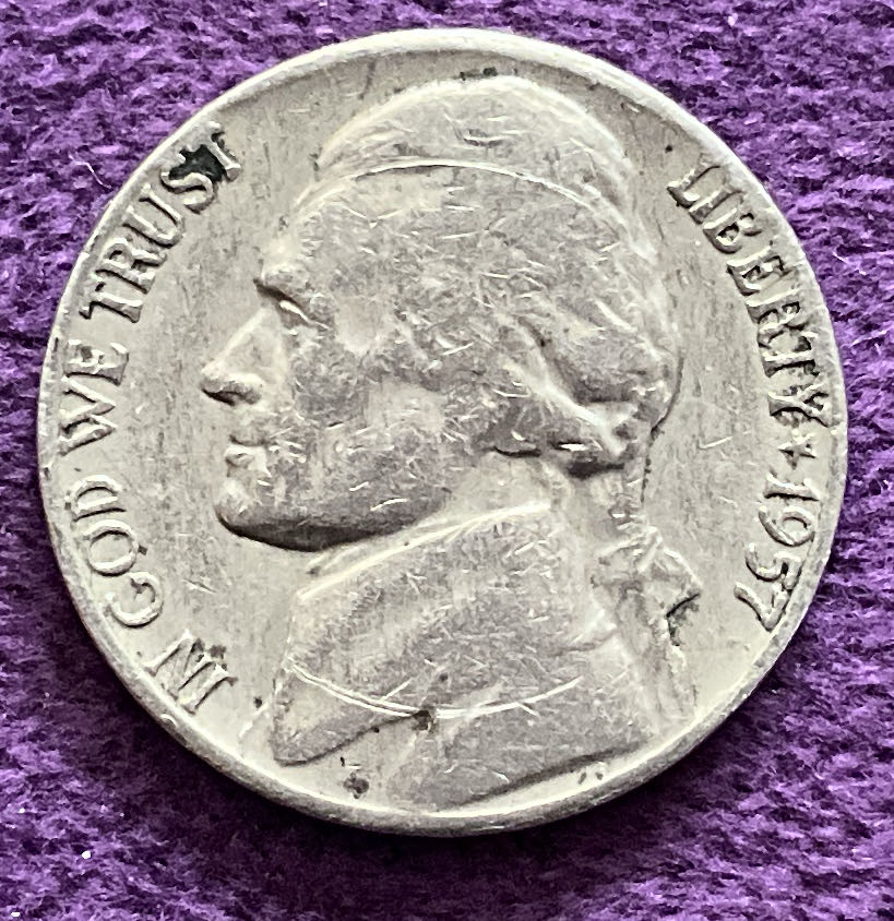 Nickel Jefferson 1957 D 1  coin collectible - Main Image 3