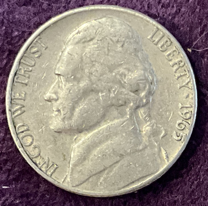Nickel Jefferson 1965 3  coin collectible - Main Image 3