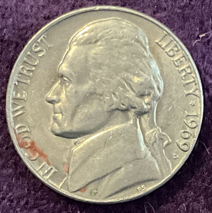 Nickel Jefferson D 1969 2  coin collectible - Main Image 3