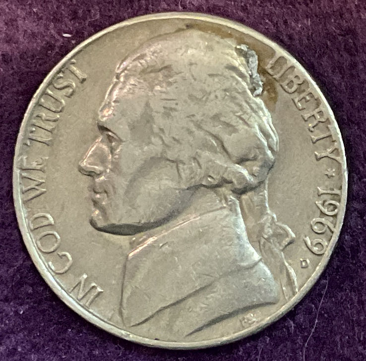 Nickel Jefferson D 1969 3  coin collectible - Main Image 3