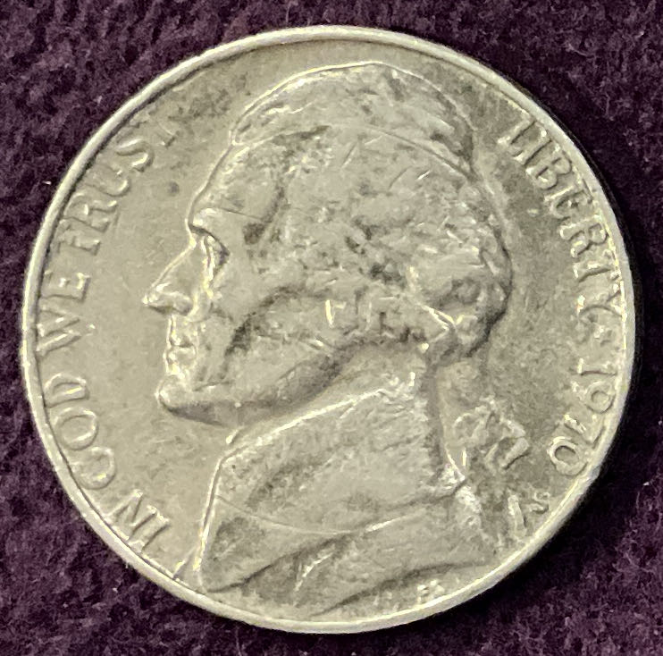 Nickel Jefferson S 1970 2  coin collectible - Main Image 3