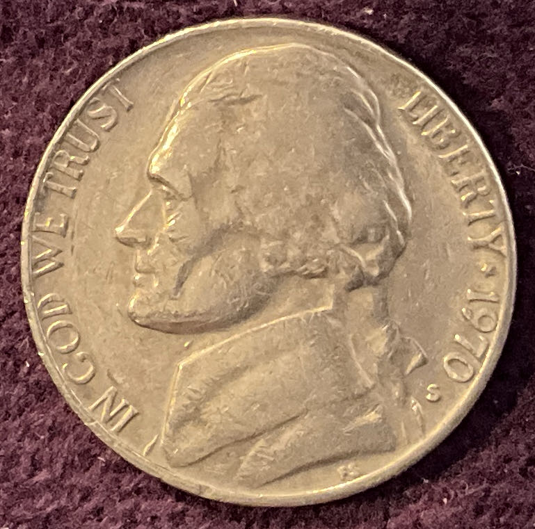Nickel Jefferson S 1970 5  coin collectible - Main Image 3