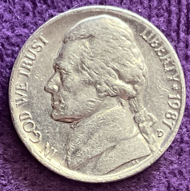 Nickel Jefferson D 1987 1  coin collectible - Main Image 3