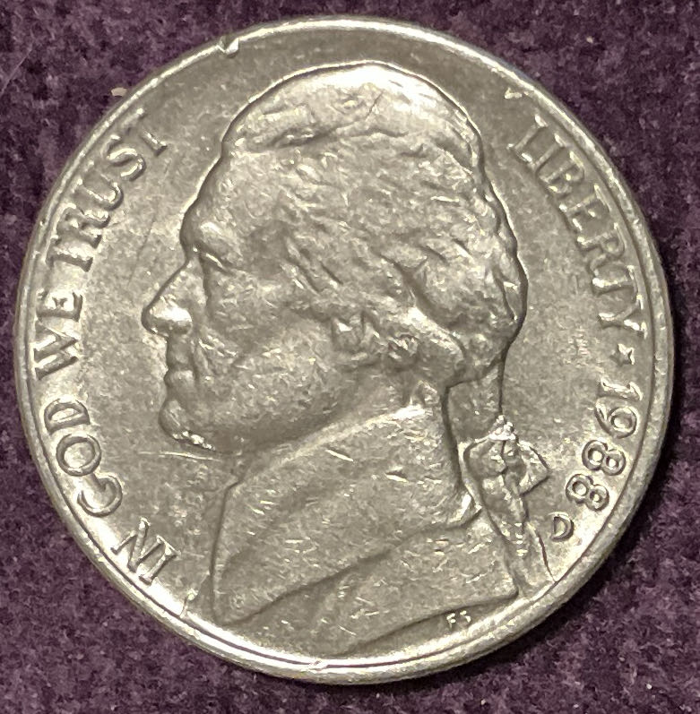 Nickel Jefferson D 1988 1  coin collectible - Main Image 3