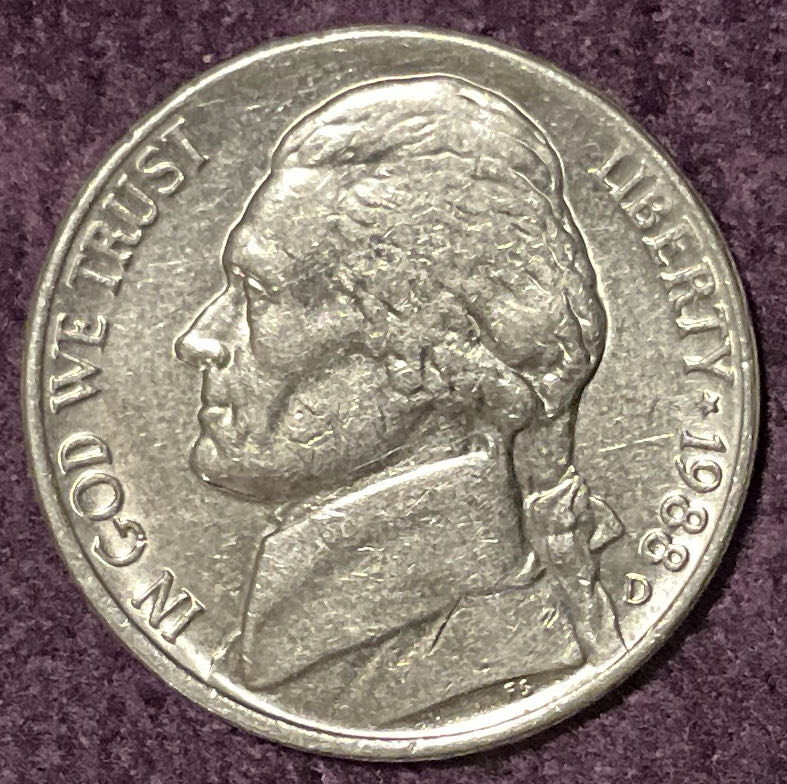Nickel Jefferson D 1988 2  coin collectible - Main Image 3