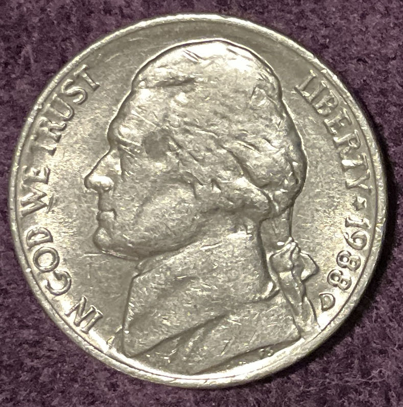 Nickel Jefferson D 1988 4  coin collectible - Main Image 3
