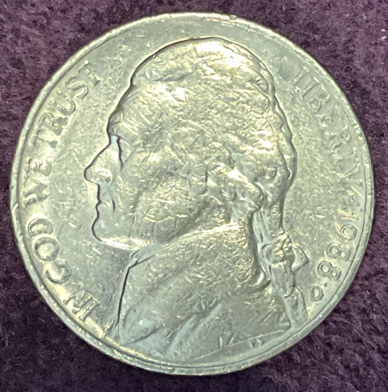 Nickel Jefferson D 1988 6  coin collectible - Main Image 3