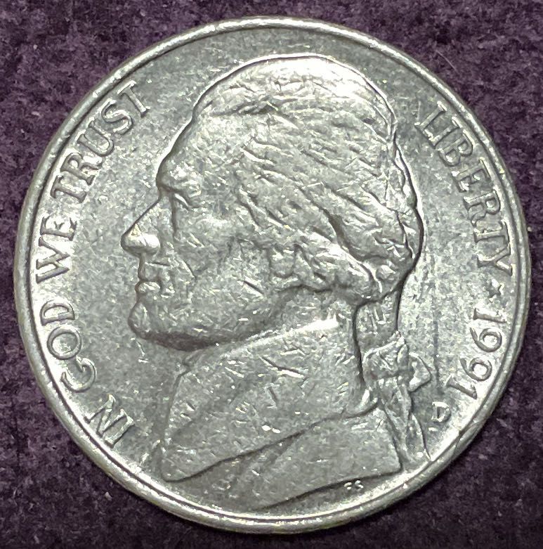 Nickel Jefferson D 1991 3  coin collectible - Main Image 3