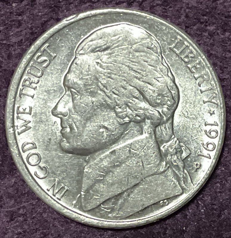 Nickel Jefferson P 1991 1  coin collectible - Main Image 3