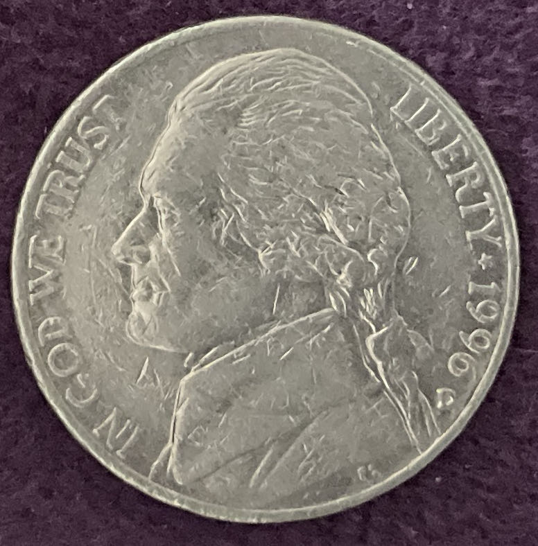 Nickel Jefferson D 1996 3  coin collectible - Main Image 3