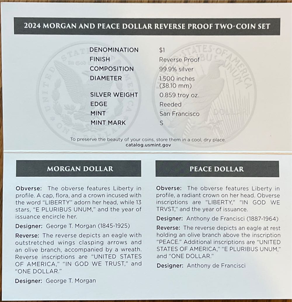 2024 S Morgan And Peace Silver Dollar Reverse Proof  coin collectible [Barcode 704786560238] - Main Image 4