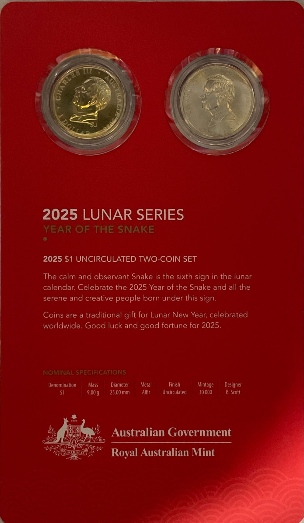 The Snake $1 Lunar Year Of The 2 Uncirculated  coin collectible [Barcode 9314688115842] - Main Image 4