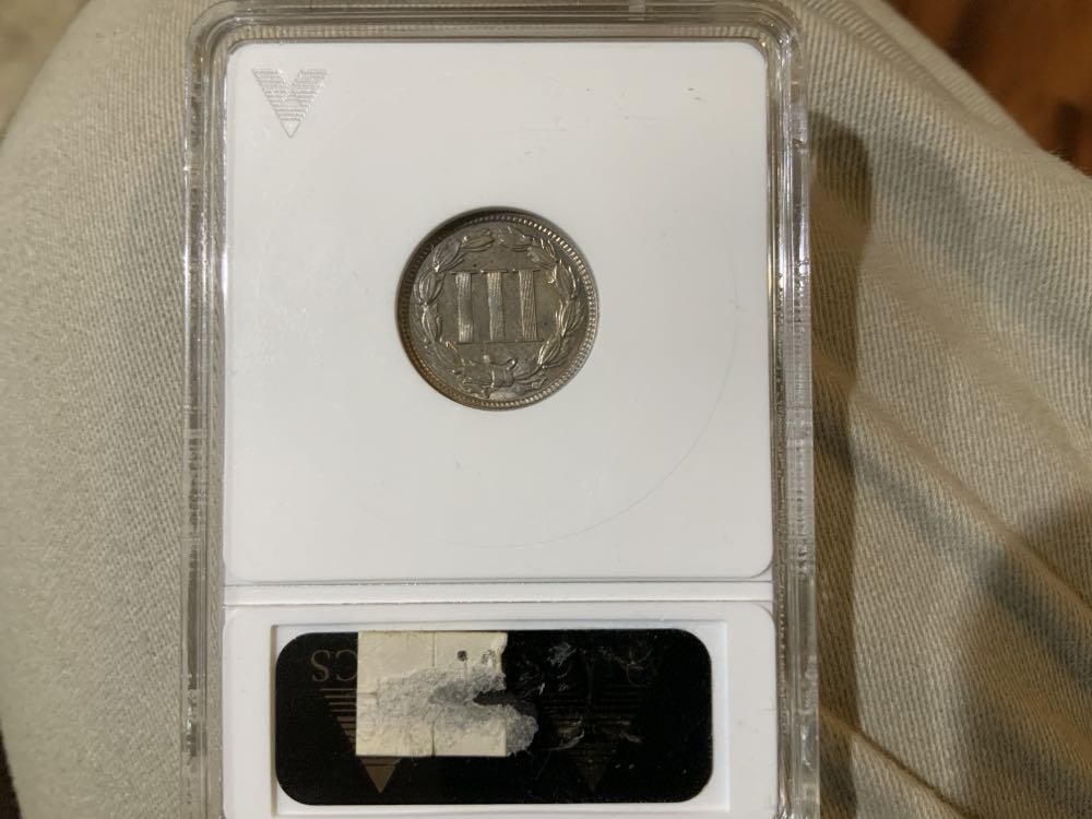 1865 3 Cent ANACS AU55 Cleaned  coin collectible - Main Image 2