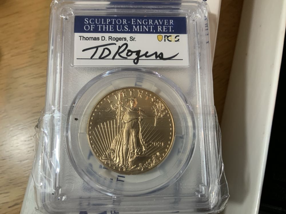 2021 $50 Gold Eagle Type 2 At Dusk 35th Anniv PCGS MS70 Signed TD Rogers  coin collectible - Main Image 2