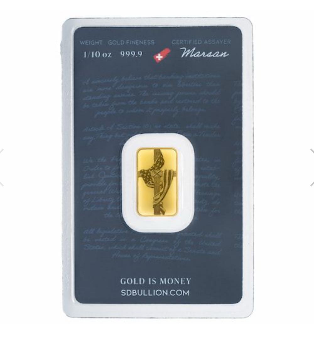 1/10 oz SD Bullion Cross and Flag Gold Bar  coin collectible - Main Image 2
