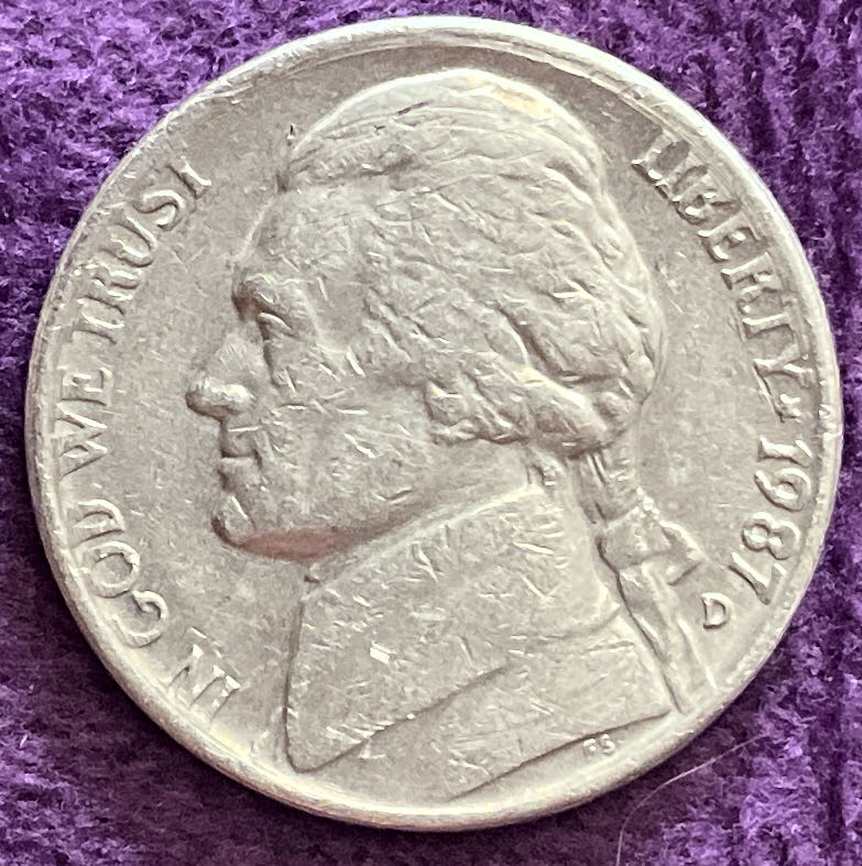 Nickel Jefferson D 1987 2  coin collectible - Main Image 3