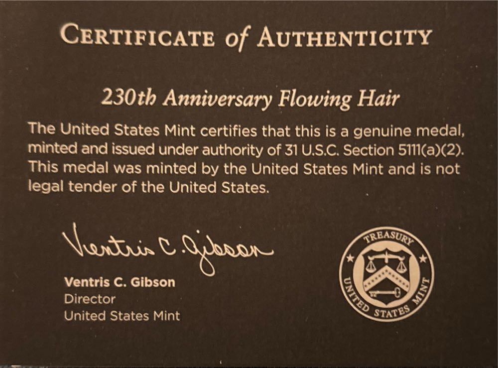 ? 1794 Medal 230th Anniversary Flowing Hair  coin collectible [Barcode 704786561884] - Main Image 4