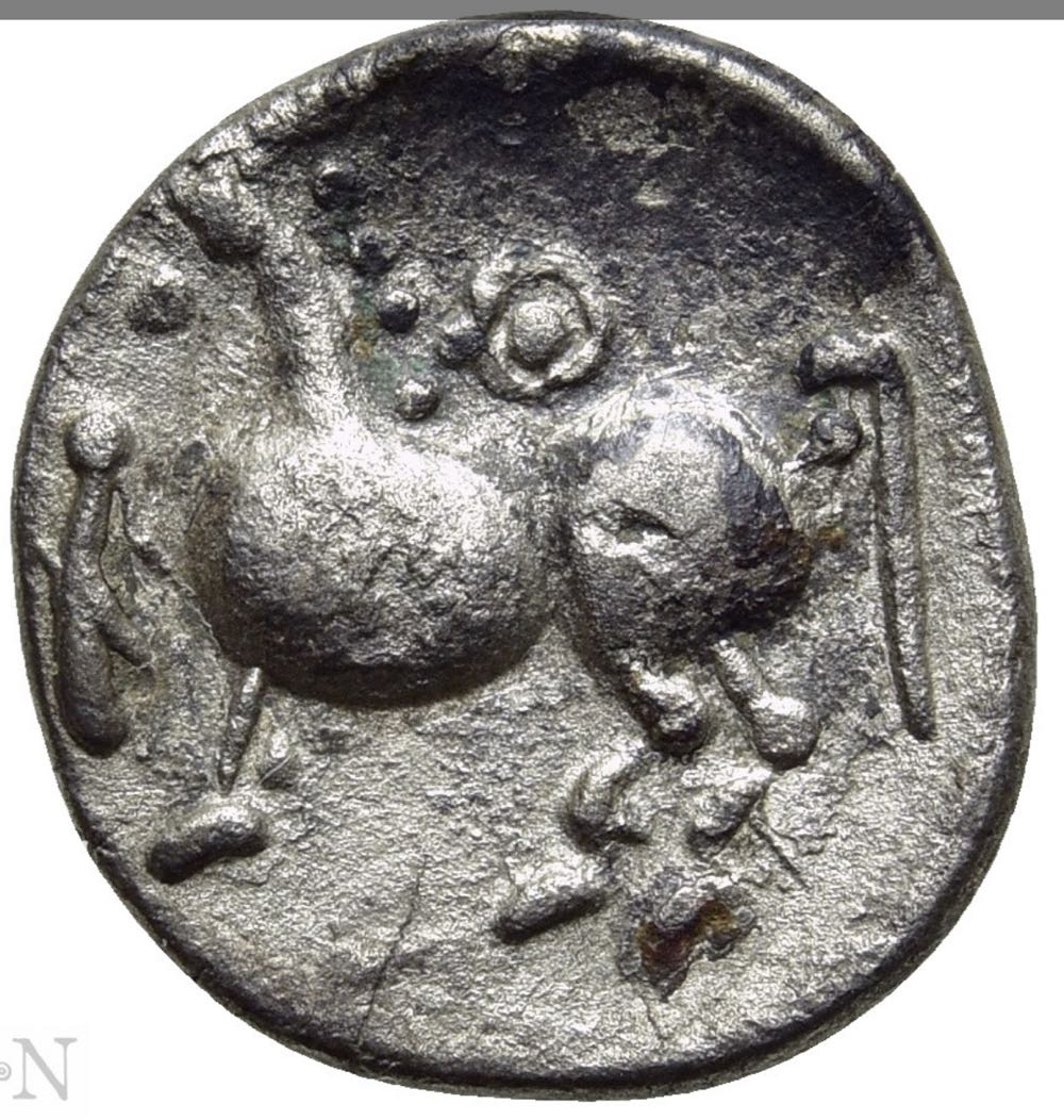 EASTERN EUROPE. Imitations of Philip II of Macedon (2nd-1st centuries BC). Drachm. ”Kugelwange” type.  Obv: Stylized laureate head of Zeus right. Rev: Stylized ho  coin collectible - Main Image 2