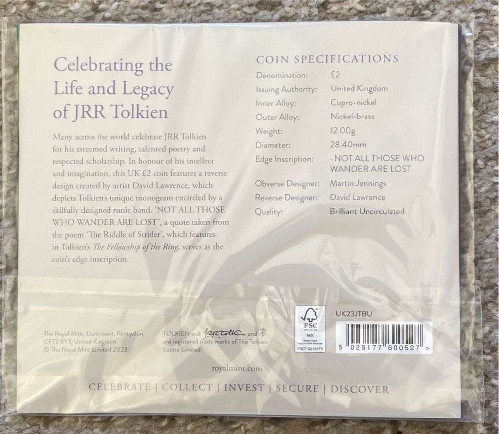 £2 Celebrating The Life And Work Of Jrr Tolkien ...  coin collectible [Barcode 5026177600527] - Main Image 2