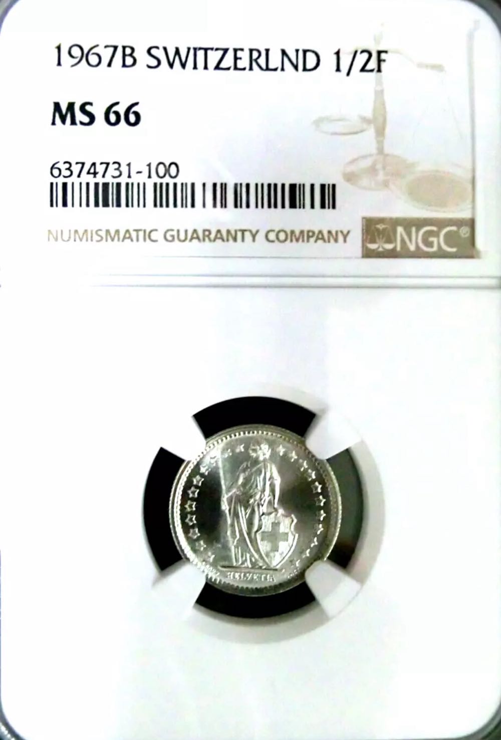 Helvetia | 1967B ½CHF NGC  coin collectible - Main Image 3