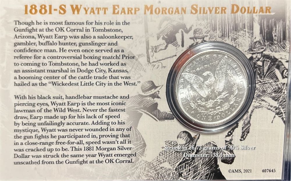 Wyatt Earp 1881 S Morgan Silver Dollar  coin collectible - Main Image 2
