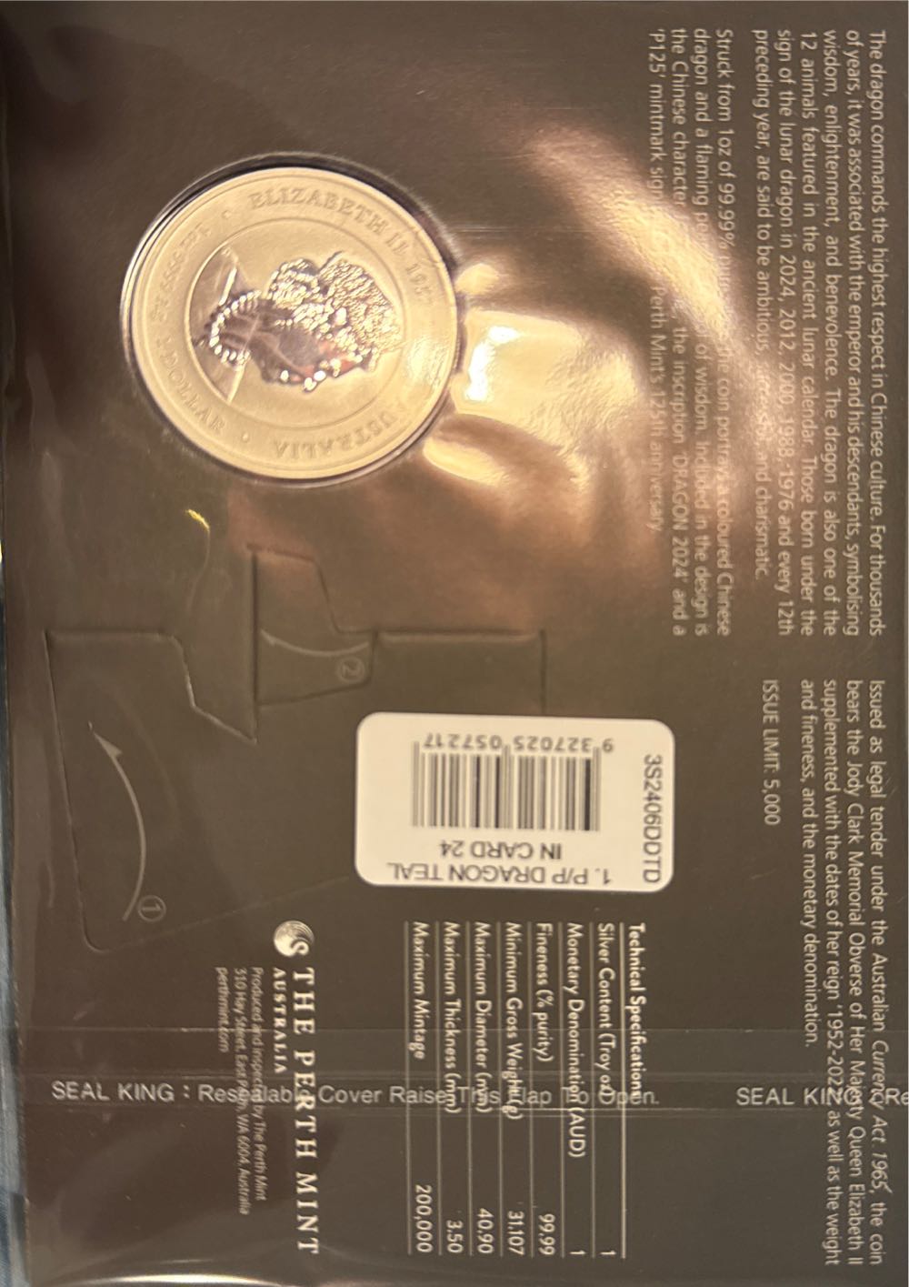 2004 Year Of The Dragon Teal Dragon  coin collectible - Main Image 3