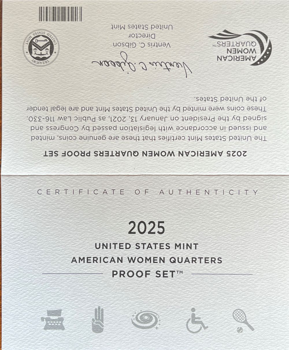 2025 U.S. Mint American Women Quarters Proof Set  coin collectible [Barcode 704786670012] - Main Image 4