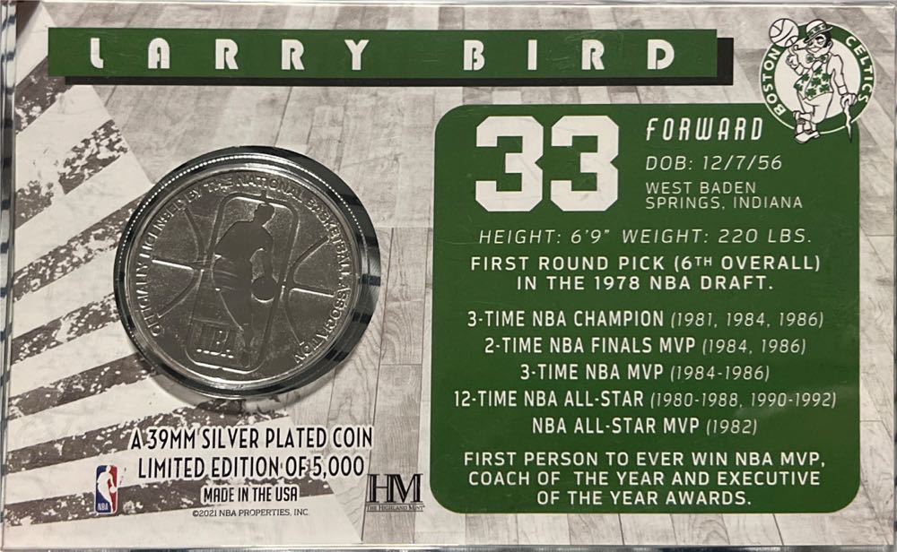Larry Bird Celtics Coin   coin collectible - Main Image 2
