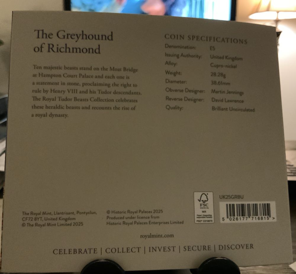 The. Royal Tudor Beast: The Greyhound Of Richmond  coin collectible [Barcode 5026177716815] - Main Image 2