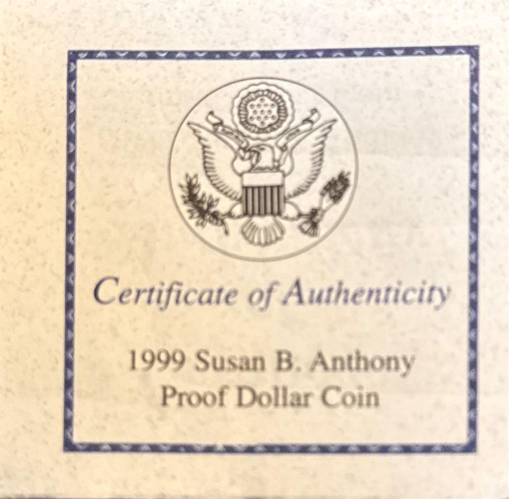 1999 Susan B Anthony Proof Dollar coin  coin collectible - Main Image 2