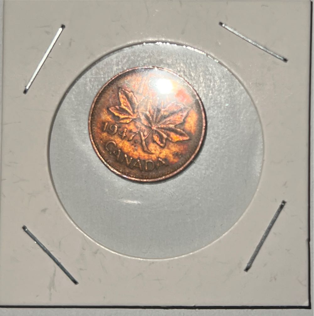 1947 Penny Pointed 7 Canadian Maple Leaf One Cent Coin  coin collectible - Main Image 2