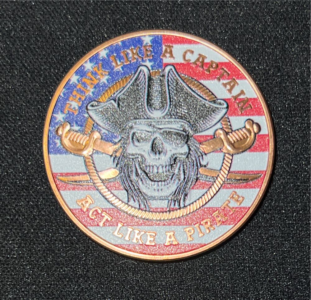 Caribbean Pirate Skull American Flag Colored Medal  coin collectible - Main Image 2