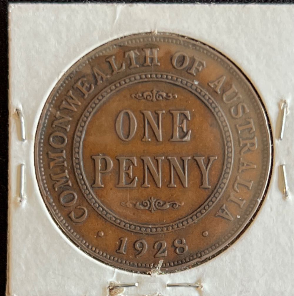 1928 Penny Australian Predecimal Coin. KGV Penny  coin collectible - Main Image 2