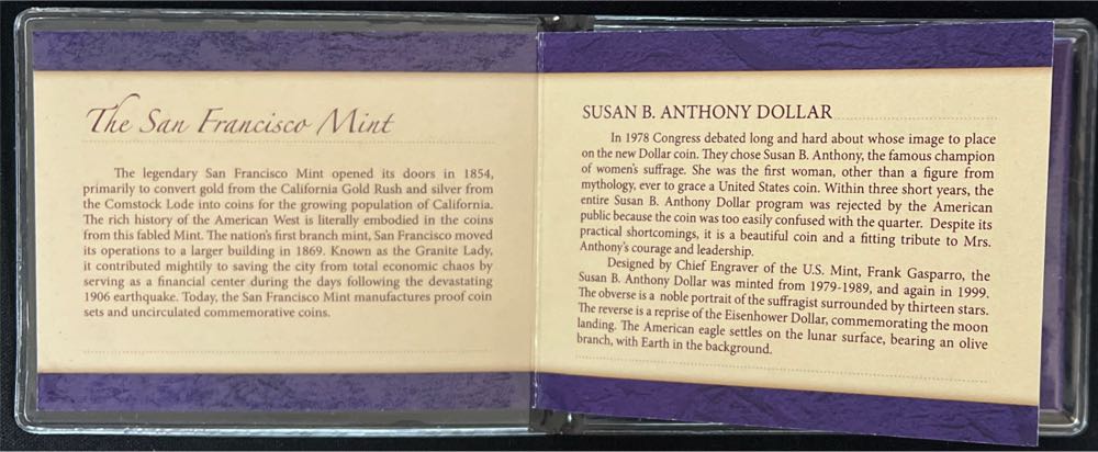 1980 San Francisco Gold Layered Susan B. Anthony Dollar In Holder W/  COA & Book  coin collectible - Main Image 3