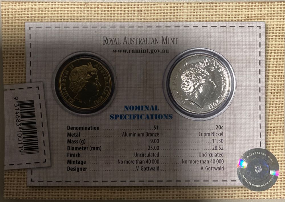 Australia & Wool Two 20 1 Dollar Set Australian Unc  coin collectible [Barcode 9314683100119] - Main Image 3