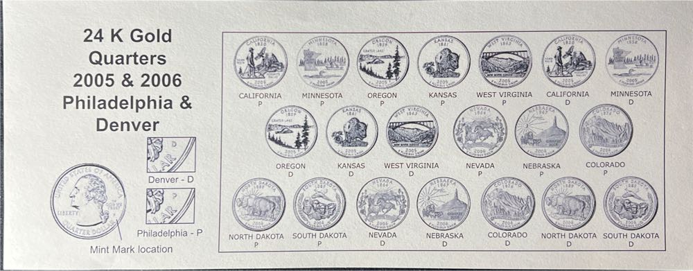 2005-2006 24K Gold Layered State Quarter Set P&D Mints Encapsulated   coin collectible - Main Image 2