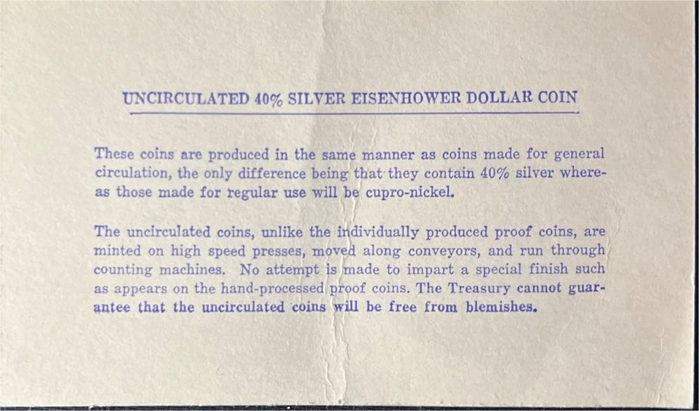 1972 S Ike Eisenhower Silver Dollar Brilliant Uncirculated Blue Pack 40% Silver  coin collectible - Main Image 3