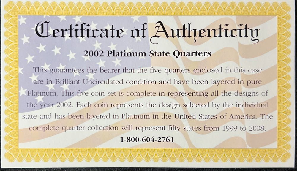 2002 Platinum Mint Edition State Quarter Collection With COA  coin collectible - Main Image 3