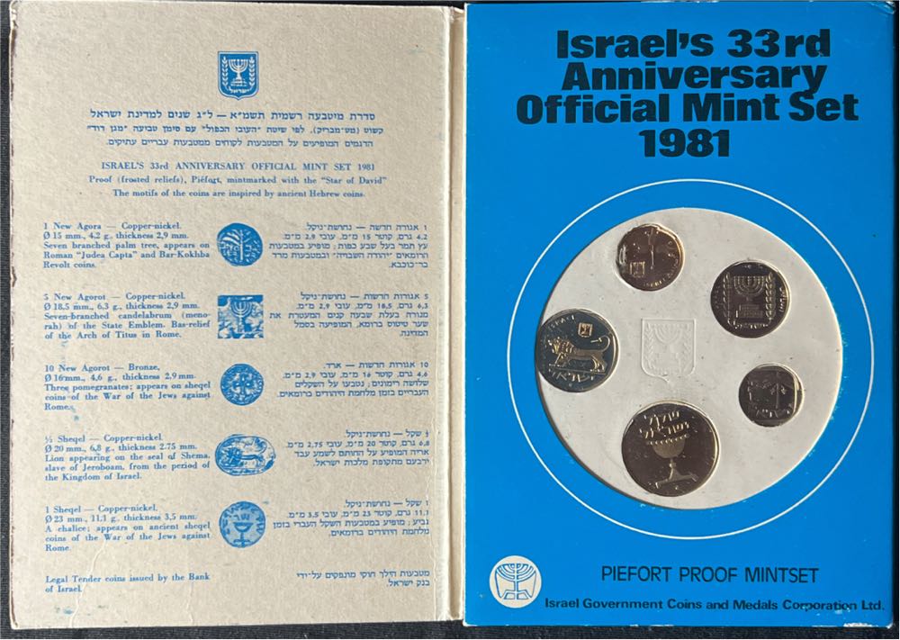 1981 Israel Official Mint Piefort Proof Sheqel 5 Coin Set - UNC in OGP  coin collectible - Main Image 2